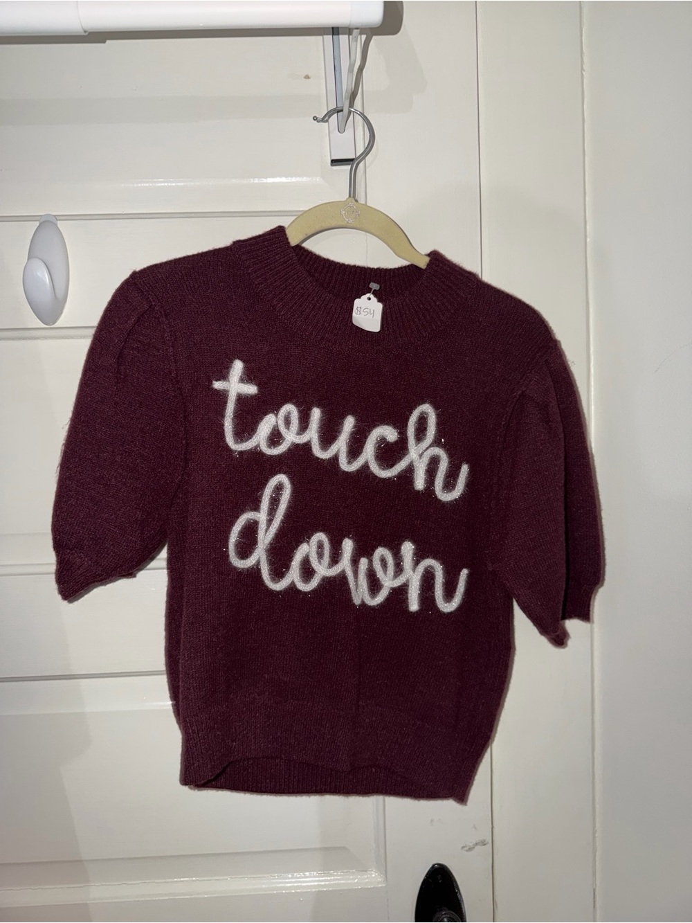 Peach Love California Burgundy 'Touch Down' Short-Sleeve Sweater